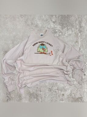 Vintage Tootsie Pop Candy How Many Licks Does it Take Owl Light Pink Long Sleeve
